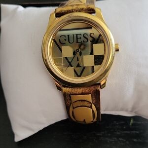 GUESS Gold and Brown Checkered Woman's Watch